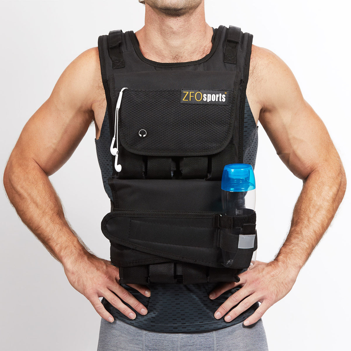  ZFOsports chaleco ajustable con pesas de 30 lb, con bolsillos  para el teléfono celular y una botella de agua. : Deportes y Actividades al  Aire Libre