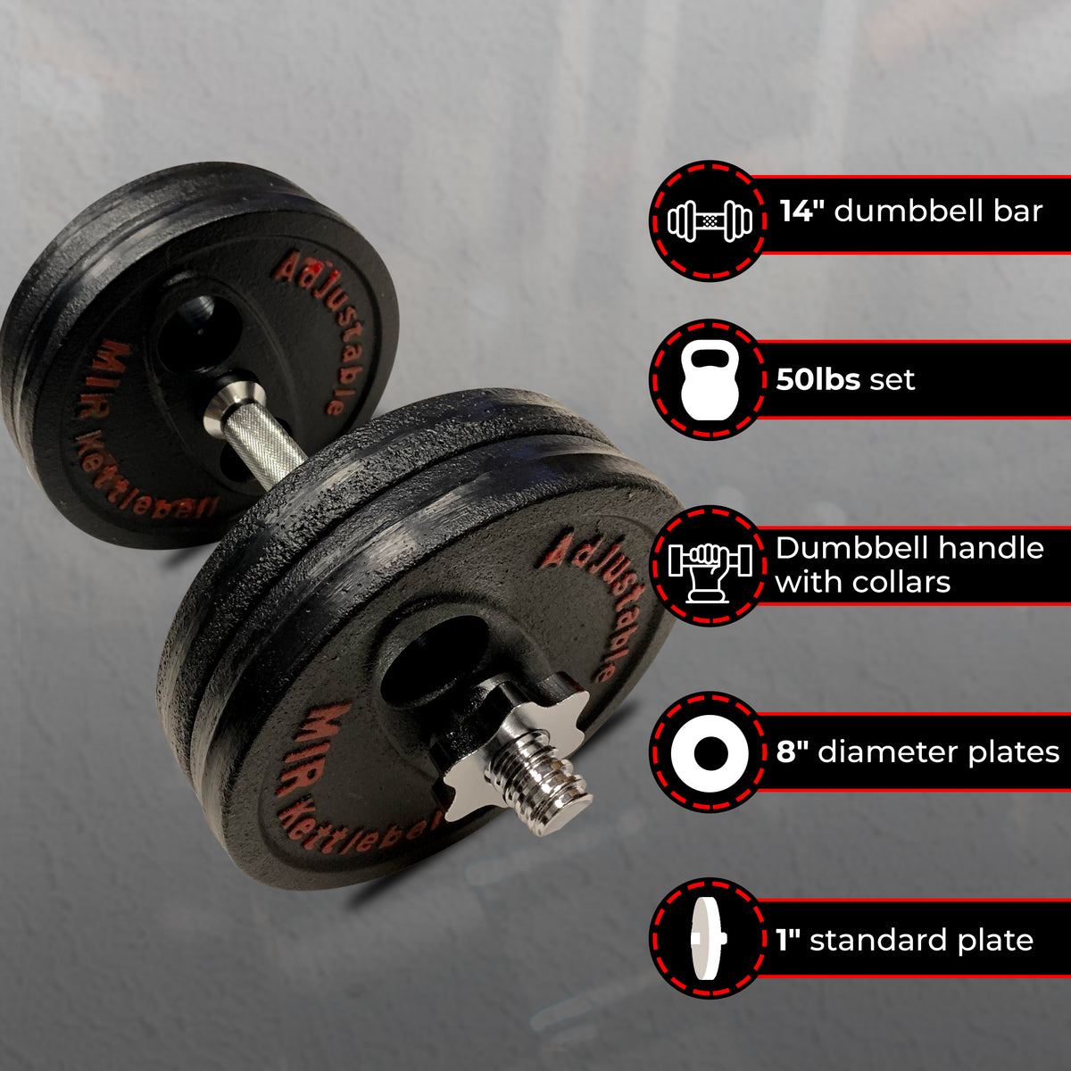 miR 50lbs adjustable dumbbell bar with iron weights WEIGHT VEST DEALS